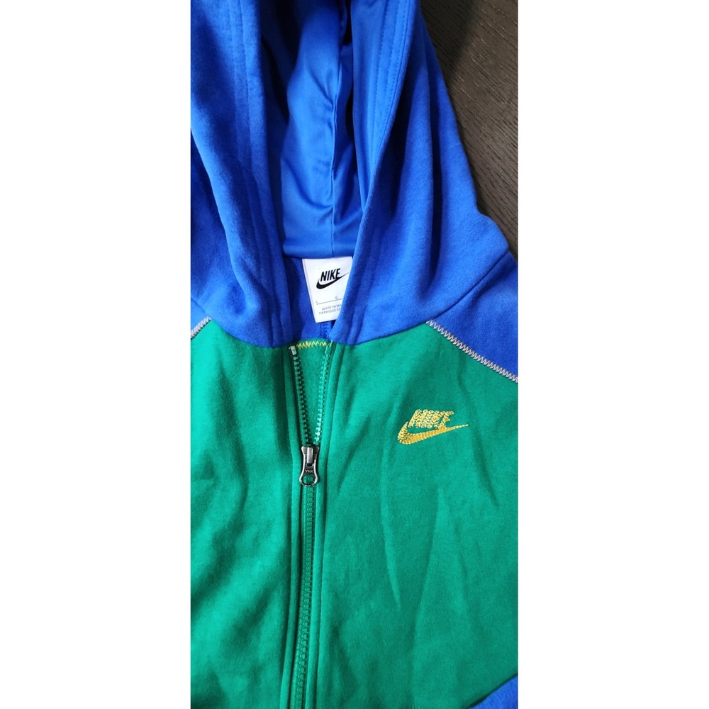 Nike Kids Full Zip Hoodie Green Blue Colorblock Sweatshirt Size L Large - Picture 2 of 4